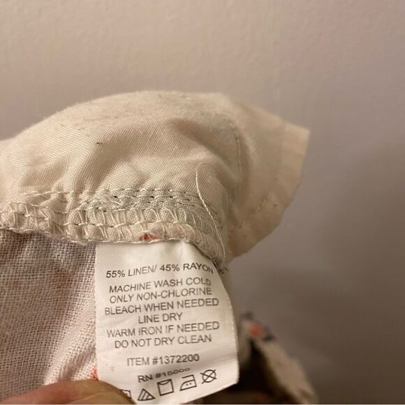 Briggs tropical floral print wide leg Linen pants palazzo tan coastal beach M - Picture 11 of 11